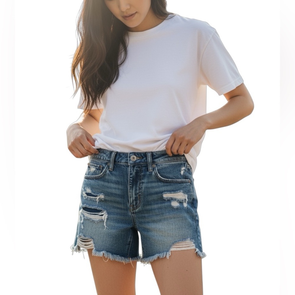American Eagle Next Level Stretch MIDI distressed cut off denim shorts